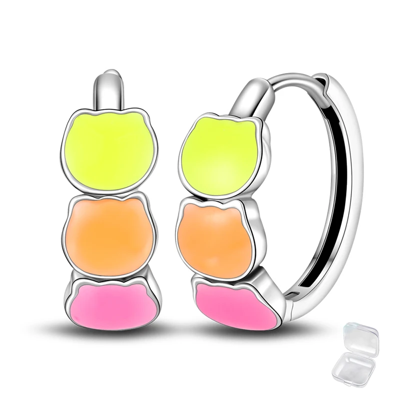 Pendientes de aro de circonio con garra de gato luminosos y coloridos creativos de Plata de Ley 925, pendientes de moda, regalos de joyería para mujeres y niñas