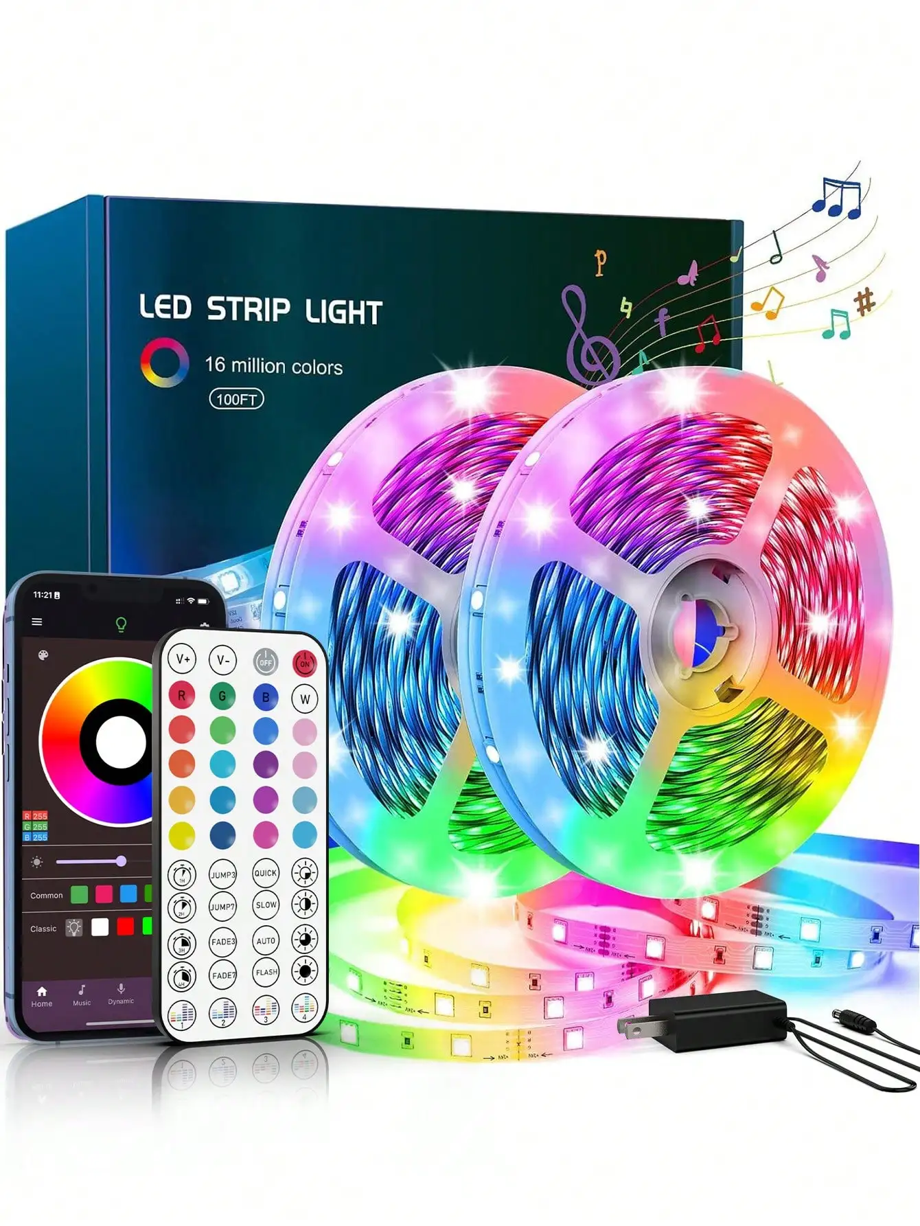 

16.4ft-200ft (2 Rolls) RGB LED Strip Light For Bedroom, Color-Changing LED Lights With 44-Key Remote Control And Power Plug, LED Strip Light Can Be Controlled Via An App, With Adjustable Brightness And Color, Timing, And Music Sync, For Bedroom,