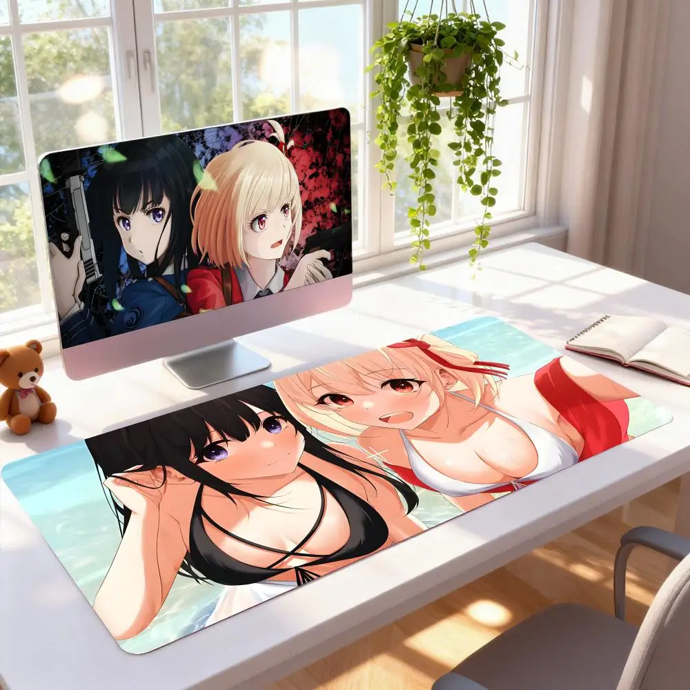 Lycoris Recoil Mouse Pad Non-Slip Rubber Computer Keyboard Large Gaming Office Laptop Desk Mat Extended Stitched Edge Gift Mat