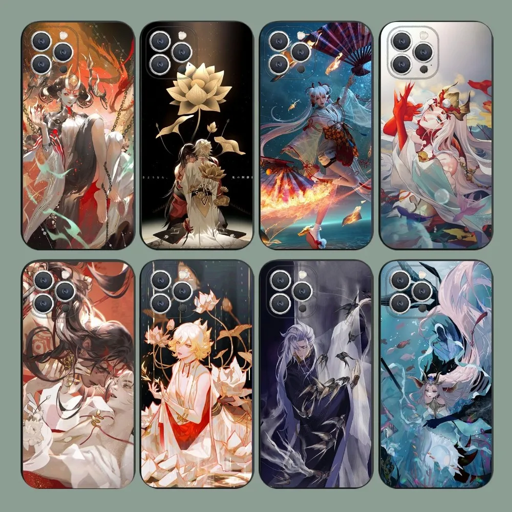 Game O-Onmyoji   Phone Case For iPhone 15,14,13,12,11,Plus,Pro Max,XS,X,XR,SE,Mini,8,7 Soft Silicone Black Cover