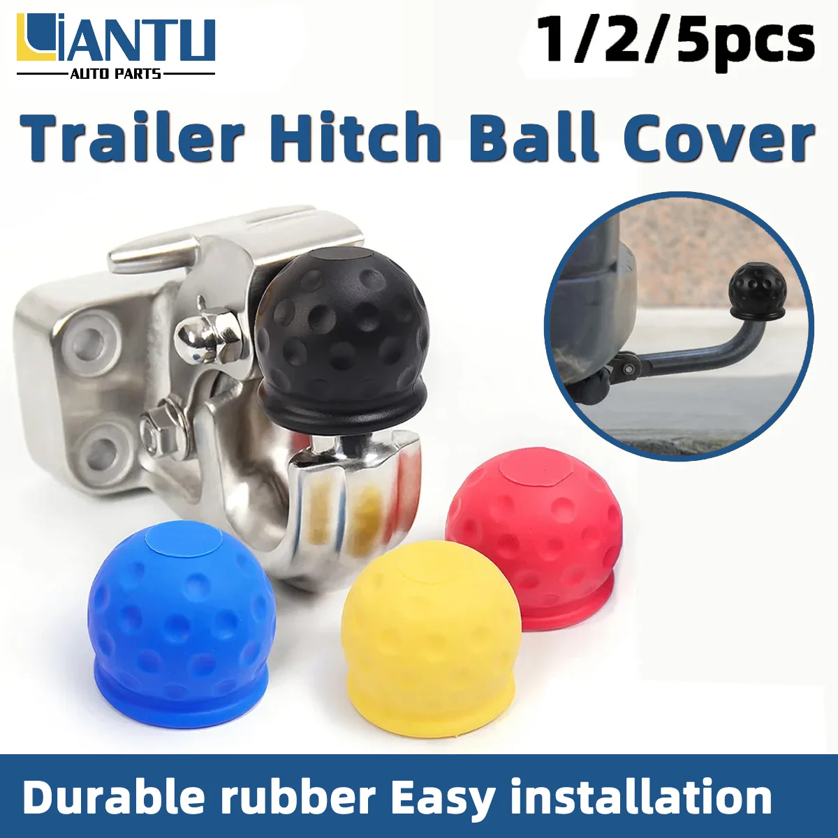 1/2/5PCS 4 Colors Trailer Hitch Ball Cover Universal Waterproof Dustproof Anti-Rust Tow Ball Cap Durable Car RV Trailer Parts