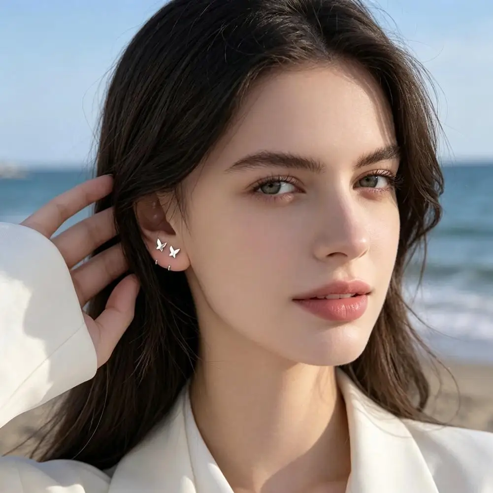 Allergy-free Earrings Butterfly Earrings for Women Circle Shape Open-type Jewelry Easy Wear Accessories for Commuting Dating