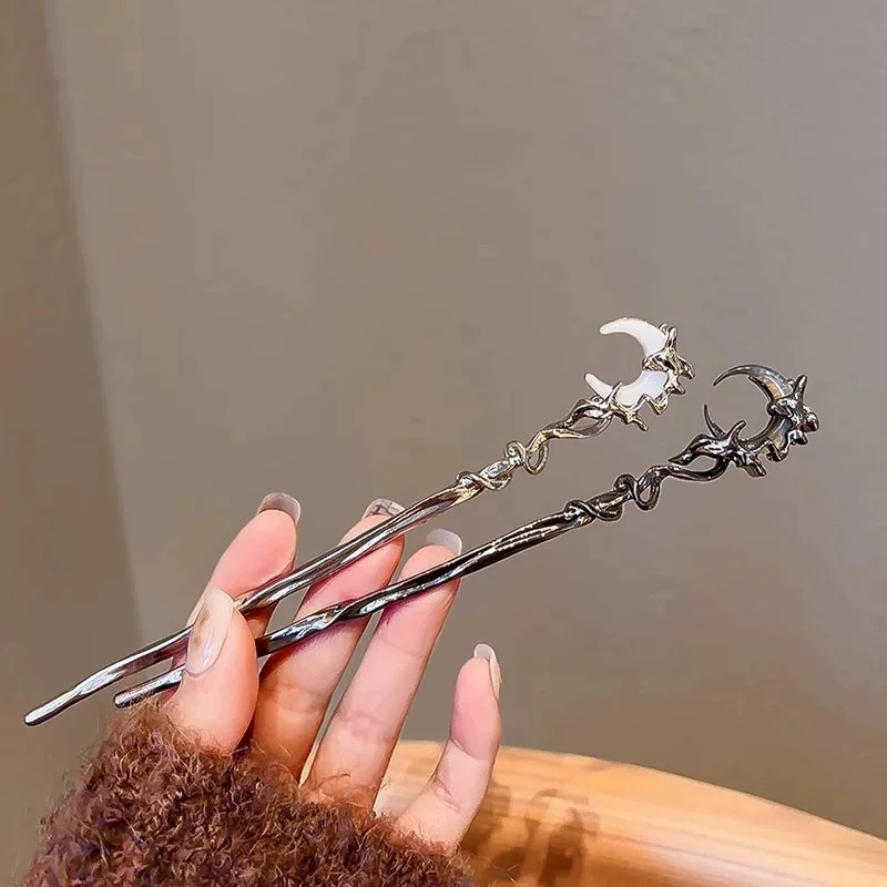 2 قطع جديد النمط الصيني القمر دبوس الشعر الإناث تصميم واضح وبارد إكسسوارات الشعر الحديثة بسيطة عموم دبوس الشعر الإناث