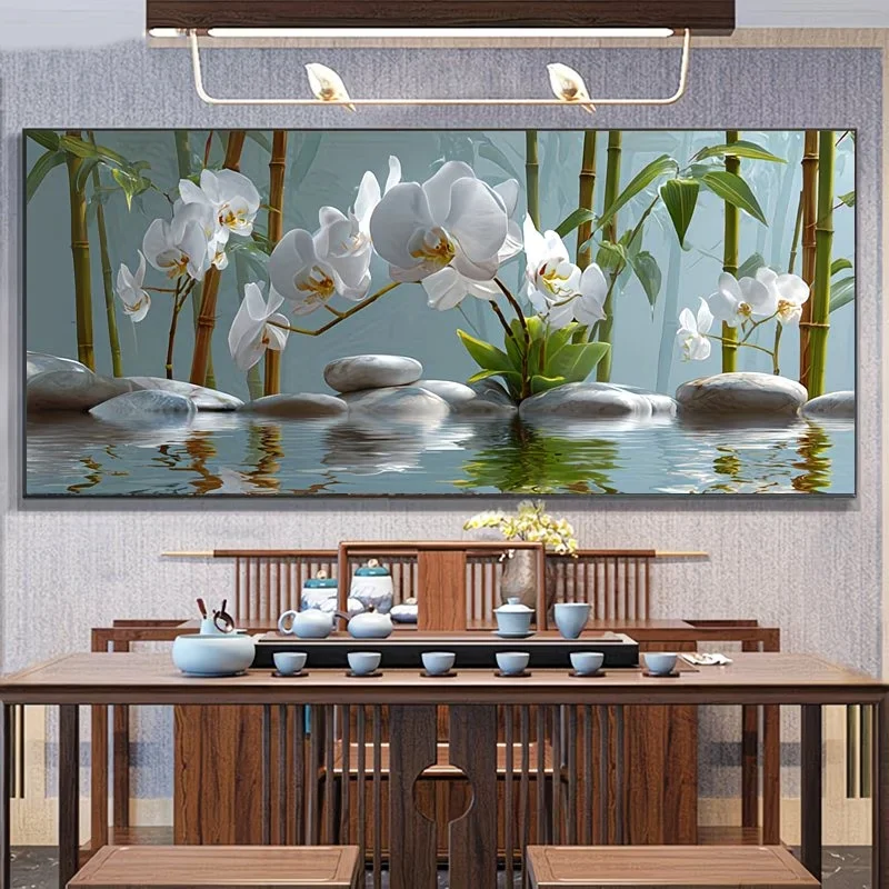 White Magnolia Bamboo Landscape DIY Diamond Painting Cross Stitch Full Square Round Diamond Mosaic New Collection Home Decor