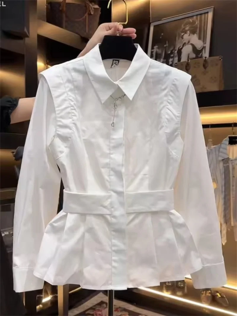 

Elegant Slim Fit Long Sleeve Shirt Women's Fashion Versatile White Top 2025 New Spring Korean Button up Office Wear Blouse