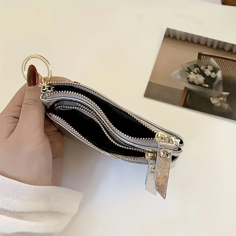 Neue Damenbrieftasche mit mehreren Reißverschlüssen, Kartenfächern und einem einfachen, vielseitigen Design in verschiedenen Farben, perfekt für Münzen.
