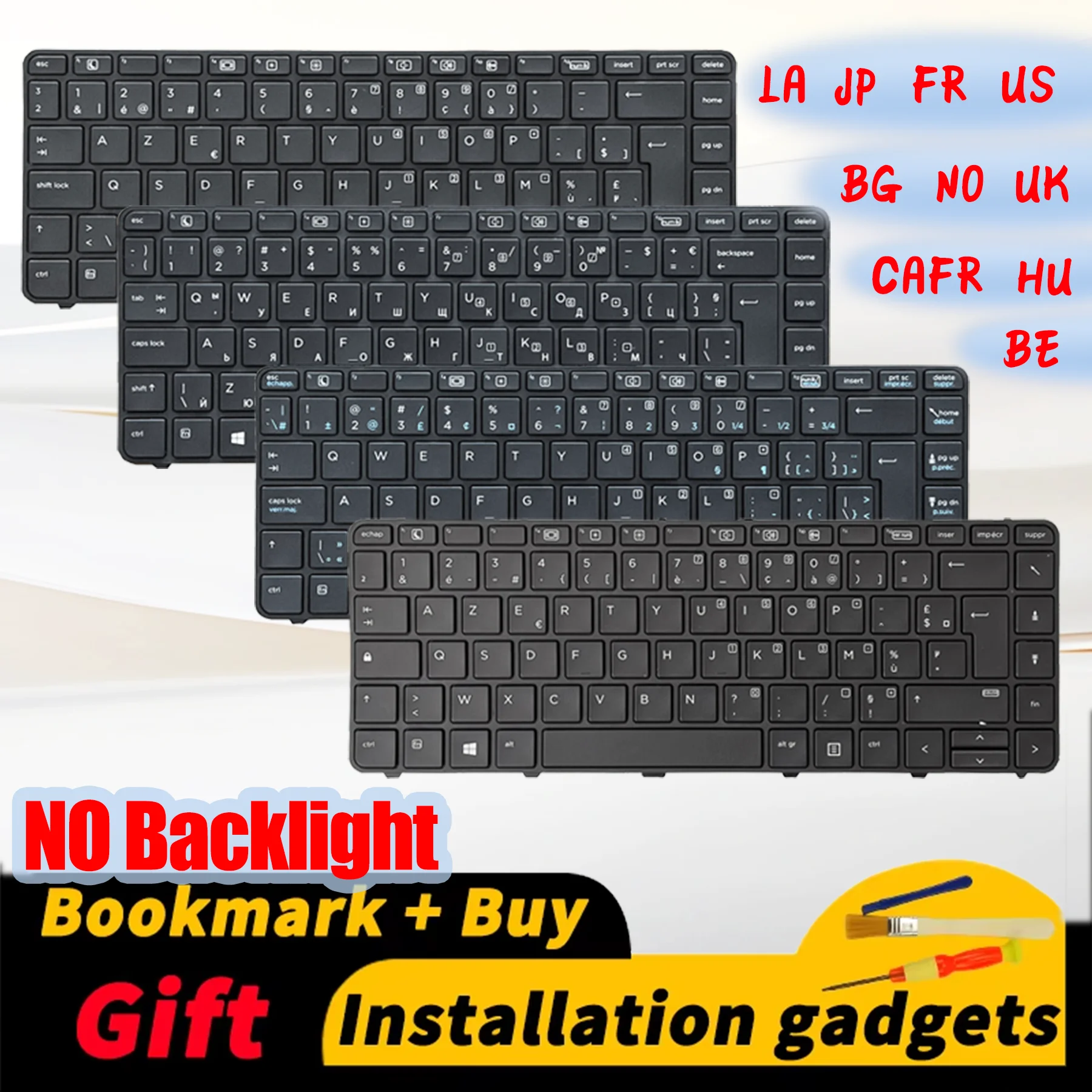 Teclado sin retroiluminación compatible con HP 430 G3, 430 G4, 440 G3, 440 G4, 445 G3, con distribución de teclas BE, BG, CAFR, FR, HU, JP, LA, NO, UK, US