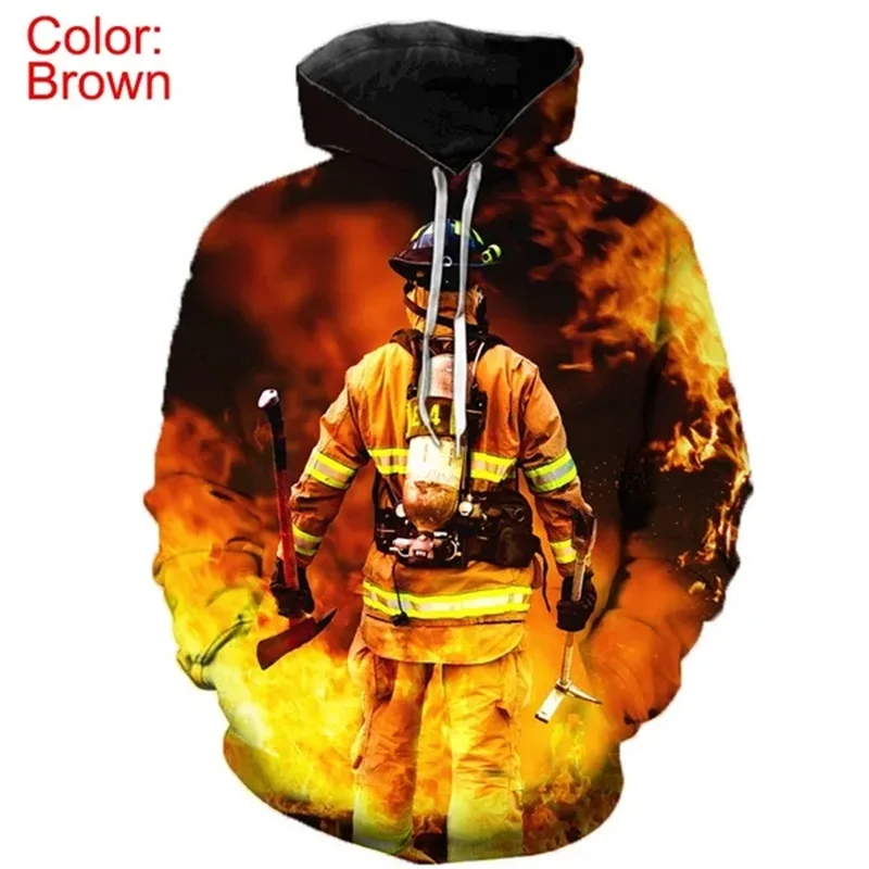 3D Printed Firefighter Hoodie Men Fireman Graphic Pullover Sweatshirts Casual Oversized New In Hoodies & Sweatshirts Tracksuit