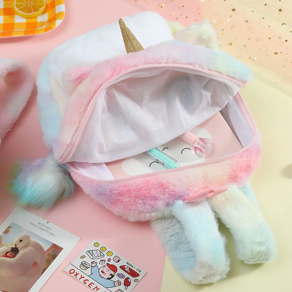 Kawaii Children\'s Unicorn Bags Plush Cat Backpack Girl Cute Book Bag Student School Large Capacity Shoulder Bag Gifts