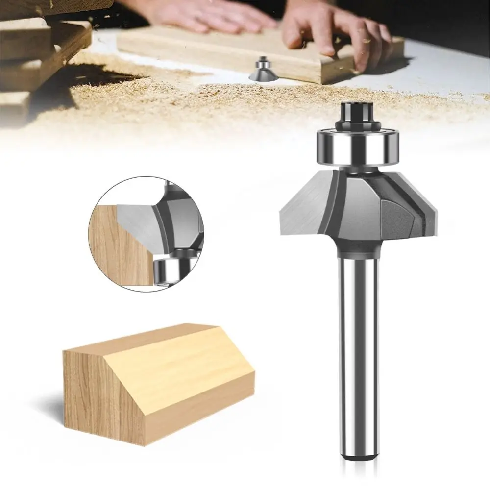 45 Degree Oblique Angle Router Bit 6mm 6.35mm Shank with Bearing Wood Carving Milling Cutter Woodworking Tools