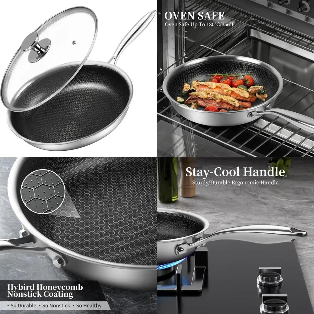 

Innerwell 12 inch Tri-Ply Stainless Steel Frying Pan With Lid Large Nonstick Honeycomb Coatings Skillet for Eggs & Omelettes Non