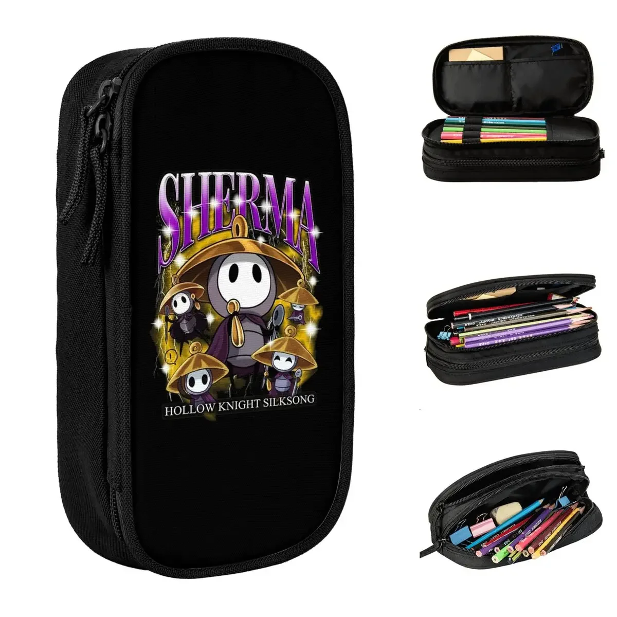 Sherma Hollow Knight Silksong Pencil Cases Cute Pen Holder Pencil Bags Girl Boy Big Capacity Students School Zipper Pencil Pouch