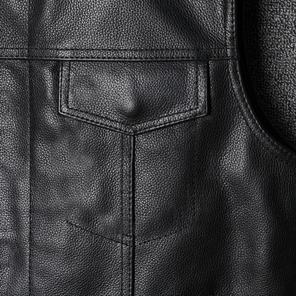 Stylish Men's Sleeveless Faux Leather Waistcoat with Stand Collar for Club Motorcycle Biker Cut Off Style