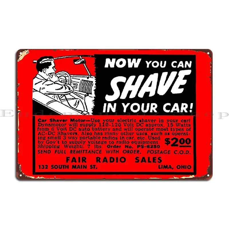 Shave In Your Car Advert Metal Sign Designs Wall Cave Cave Designing Printing Tin Sign Poster