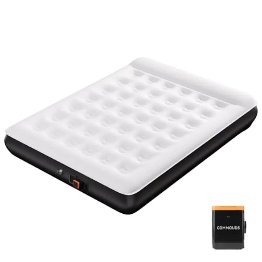 Queen Air Mattress for Camping, Travel, Home Guests PVC, Gray 8 Raised, Built-in USB Rechargeable Pump, Portable Inflatable