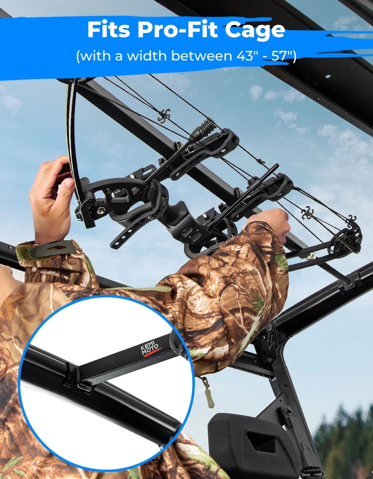 45-57 Inch Gun Bow Rack Compatible with Polaris Ranger for Can-Am Defender Commander for CFMOTO Pro-fit Roof Overhead Bracket