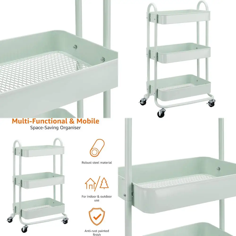 

3-Layer Mint Green Metal Kitchen Utility Cart