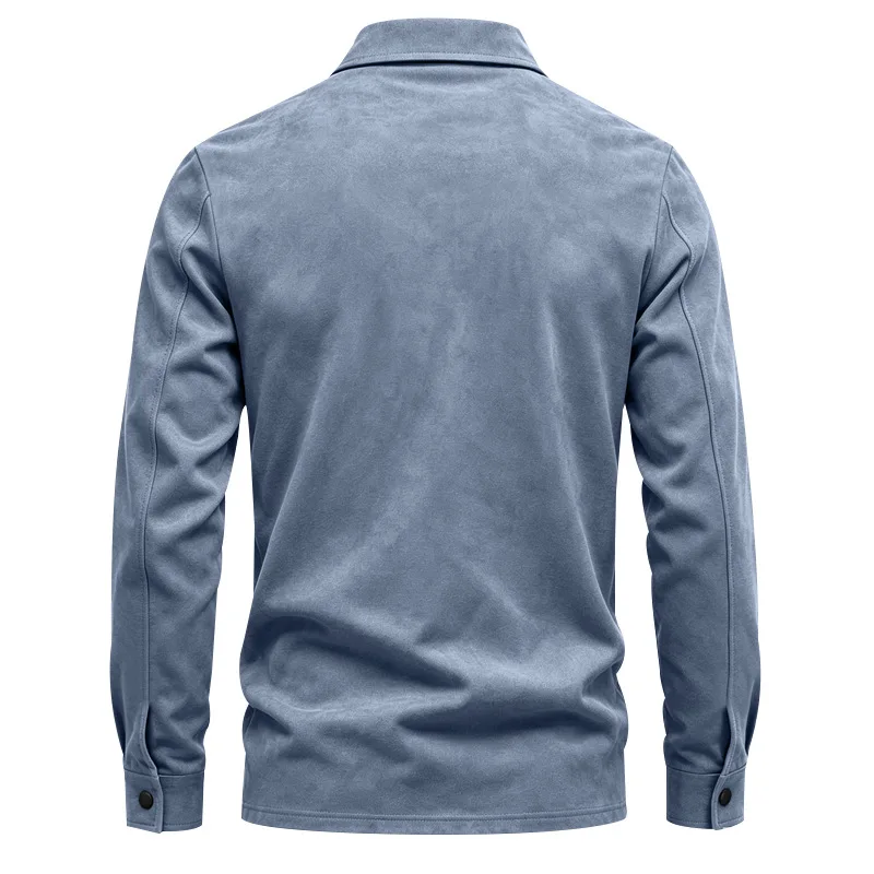 Herren-Wildlederhemdjacke, Air-Layer-Strickjacke mit Revers und Doppeltaschen, Langarmjacke – Detail 29