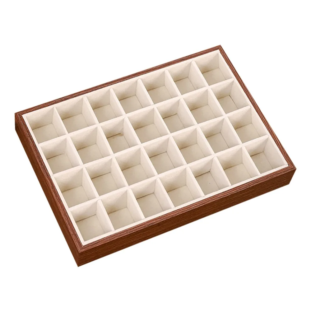 

Small Size Wood Grain Jewelry Tray Large Capacity Walnut Wood Jewelry Storage Drawer Stackable Simple Design Necklaces Holder