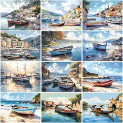 CHENISTORY DIY Paint By Number Sea Landscape Kits Home Decor Paint By Numbers Boat Drawing On Canvas HandPainted Art Gift