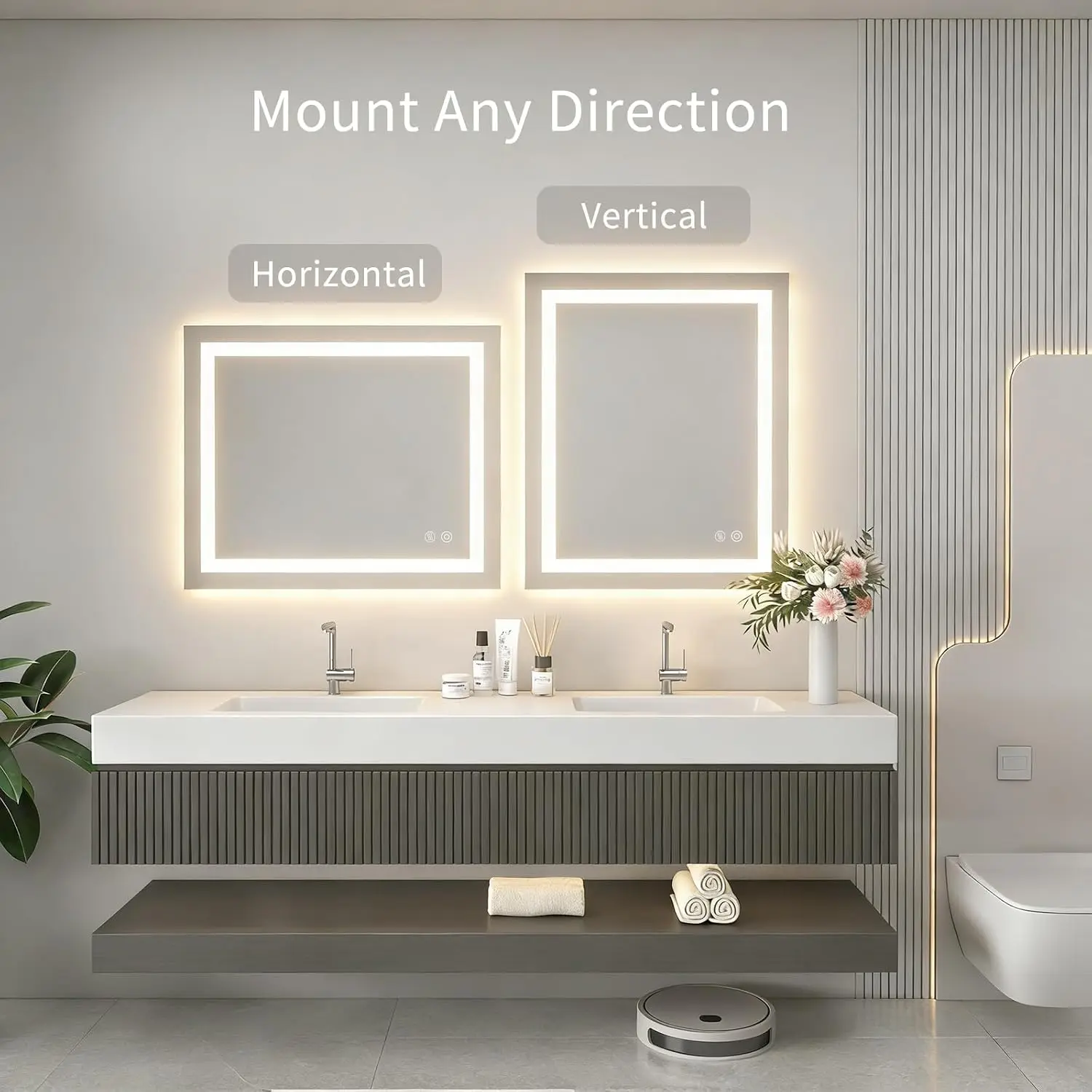 LED Bathroom Mirror with Front Light and Backlit, 30x36 Inch Rectangle Anti-Fog Wall Mounted Vanity Mirror, 3 Colors Light