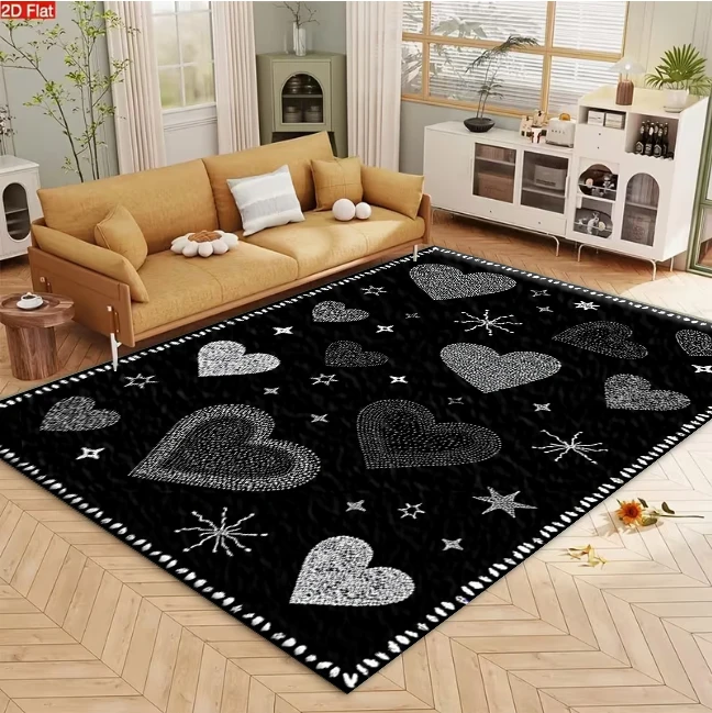Heart Star Dot Art Pattern Carpet Flooring Modern Aesthetic Printed Floor Rug Home Decor for Indoor Living Area