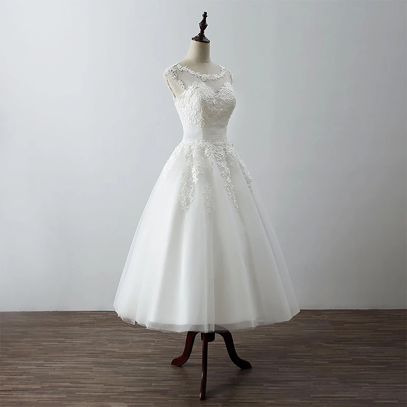 Customized Vintage Ivory Lace Short Wedding Dress for Bride Sexy O-Neck Tea Length Party A-Line Bridal Gowns Vestidos De Novia