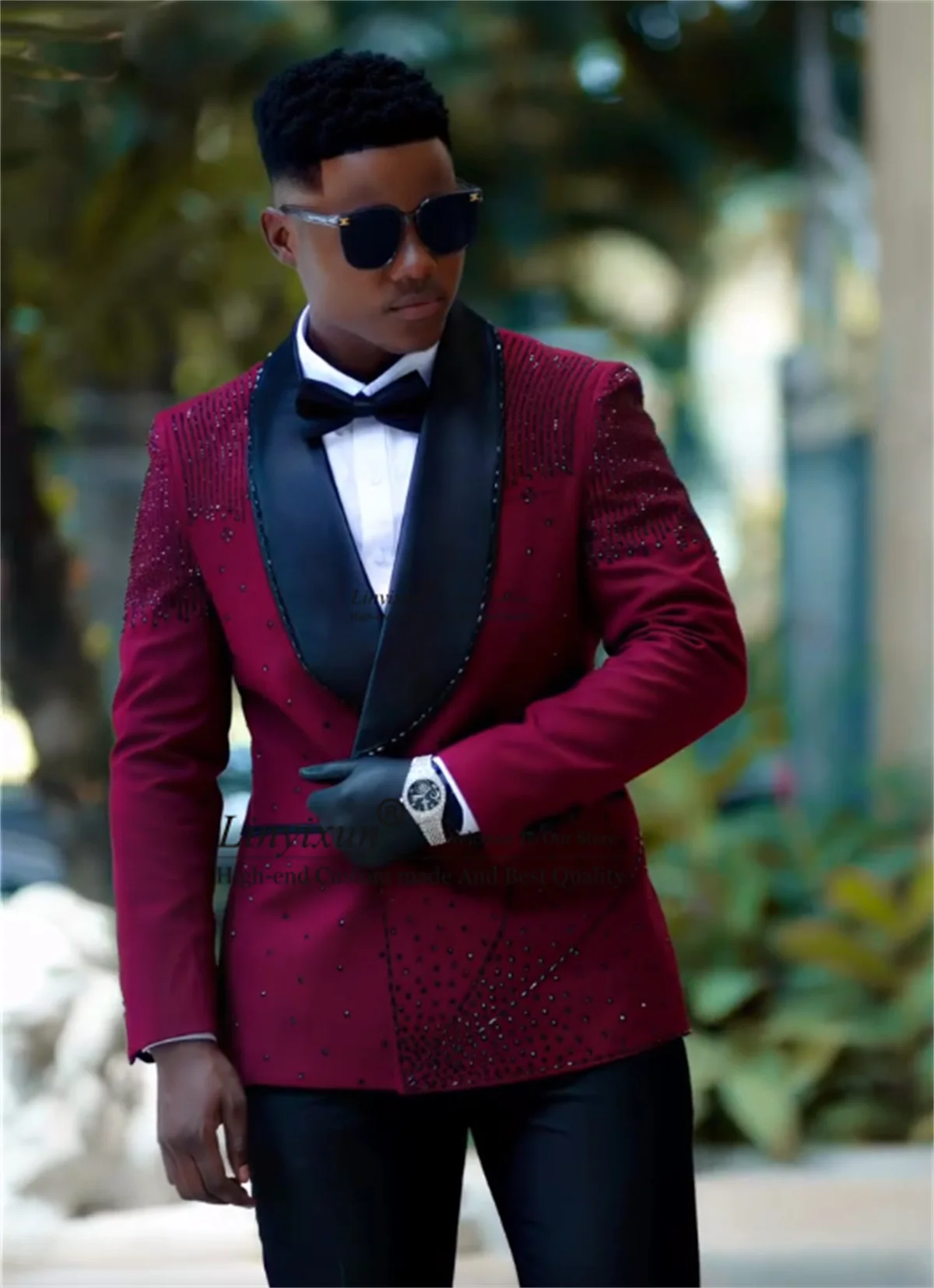 Glitter Sequins Diamond Men Suits Customized Groom Party Male Blazers 2 Piece Sets Wedding Tuxedos Double Breasted Ropa Hombre