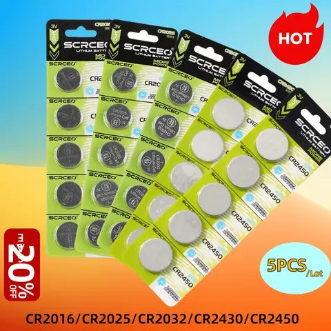 5PCS CR2016 CR2025 CR2032 CR2430 CR2450 3V Lithium Coin Cell Battery for Remote Controllers Garage Door Openers toys