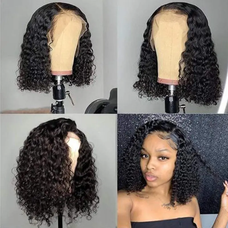 Deep Wave Curly Human Hair Bob Wigs 13X4 Pre Plucked Transparent Brazilian Deep Curly Bob Lace Wigs