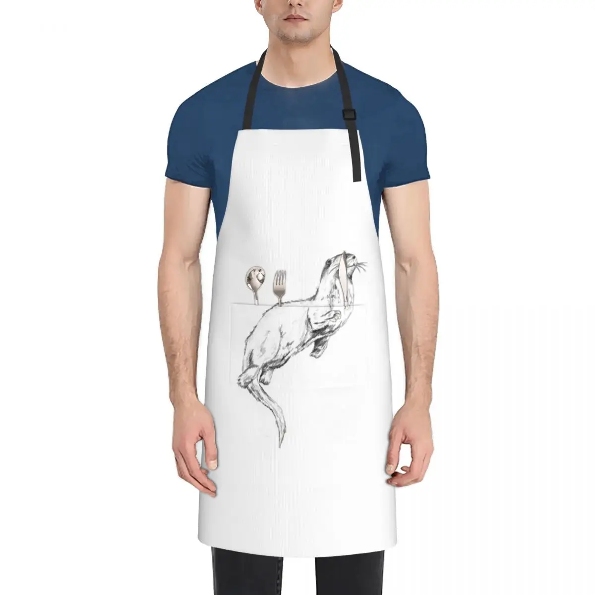 

River Otter Swimming Sketch Study Apron barber uniform Camping Apron