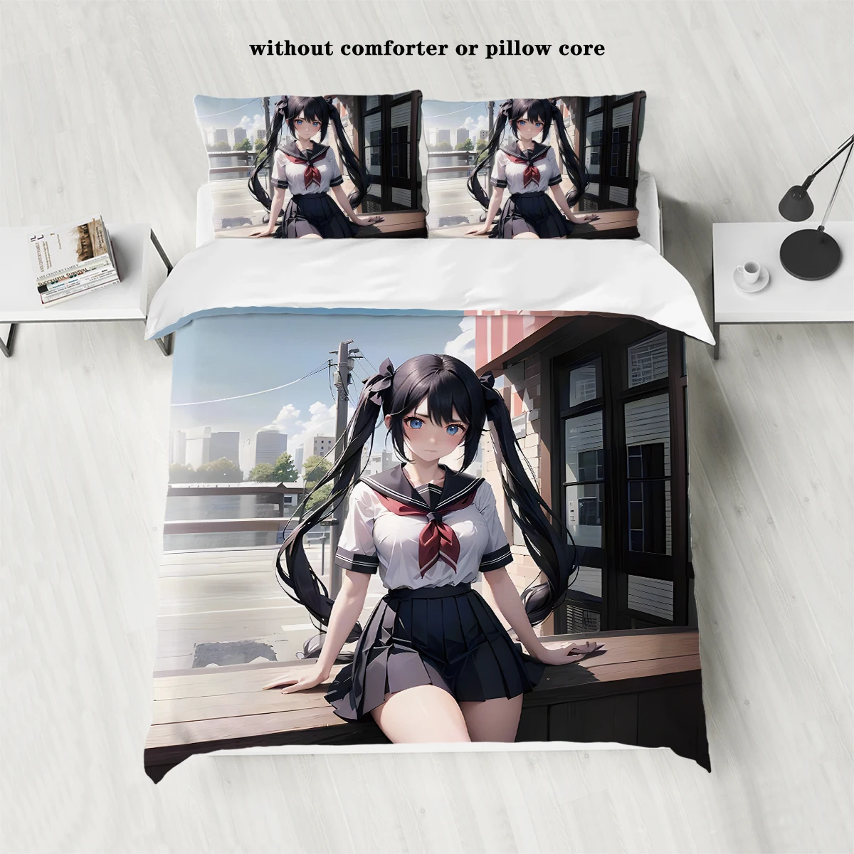 3-piece anime beauty girl series 90gsm set, (1 down duvet cover+2 pillowcases, coreless), comfortable bedroom bedding