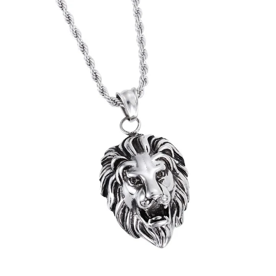 Punk Gold Color Charm Lion Head Necklace Jewelry Rock Men Women Hiphop Stainless Steel Twisted Rope Chain Biker Choker & Pendant