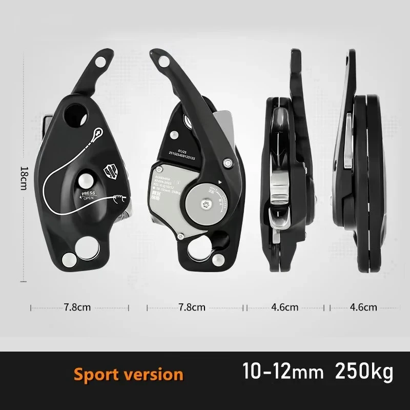 Outdoor Climbing Descender with Anti-panic Cam, Speed Control Descent Reducer for High Altitude Working Protection