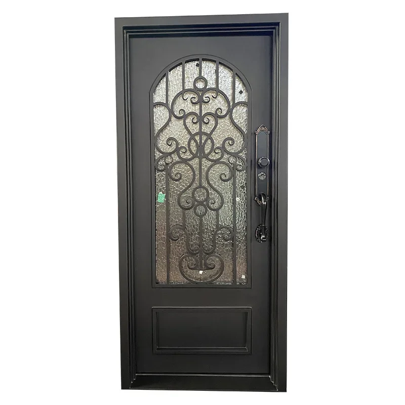 Custom Luxe Single Metal Security Toegangsdeuren Huis Woonvilla Exterieur Smeedijzeren Veiligheid Toegangsdeur Ontwerp