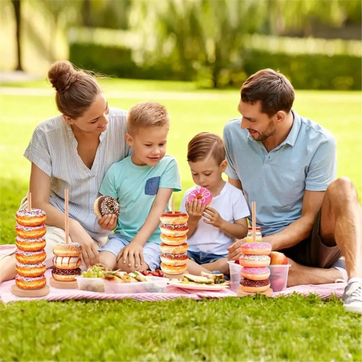 4 Pcs Farmhouse Donut Stand for Dessert Table, Donut Holder, Bagel Holder Stand, Donut Display Stand for Party