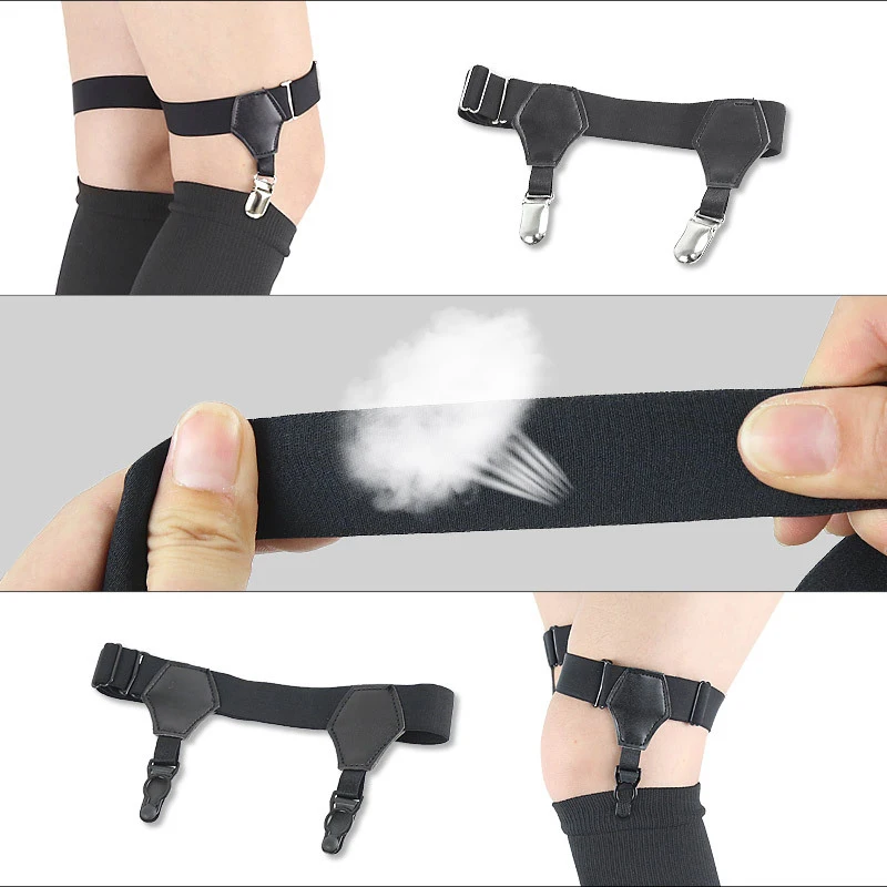 1 Paar schwarze Socken-Strumpfbänder für Damen und Mädchen, JK, japanischer Stil, verstellbar, elastisch, rutschfest, Socken-Strumpfhalter, Gürtel, Bein-Hosenträger – Detail 1
