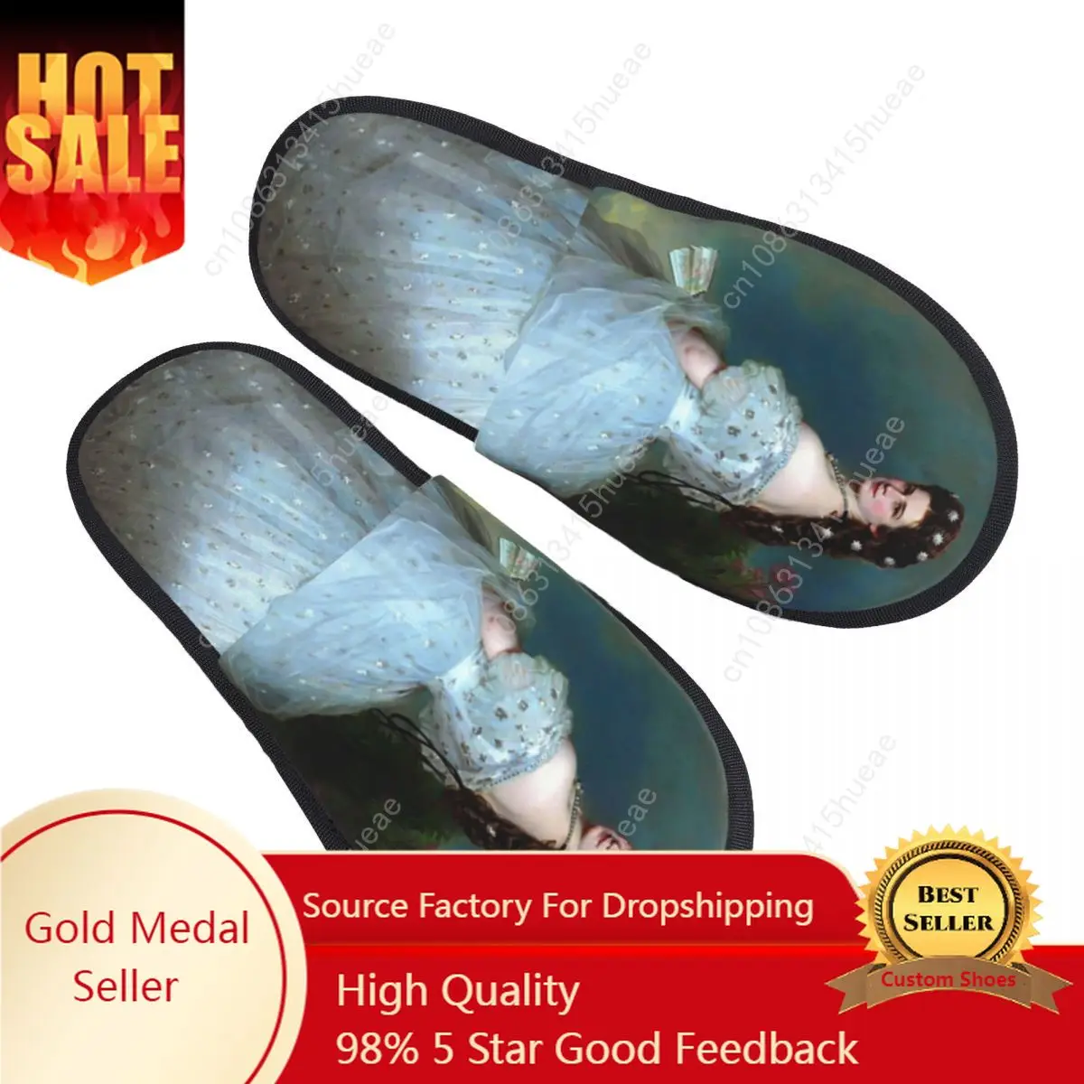 

Custom Portrait Of Empress Elisabeth Of Austria Guest Slippers for Spa Women Print Franz Xaver Winterhalter House Slipper