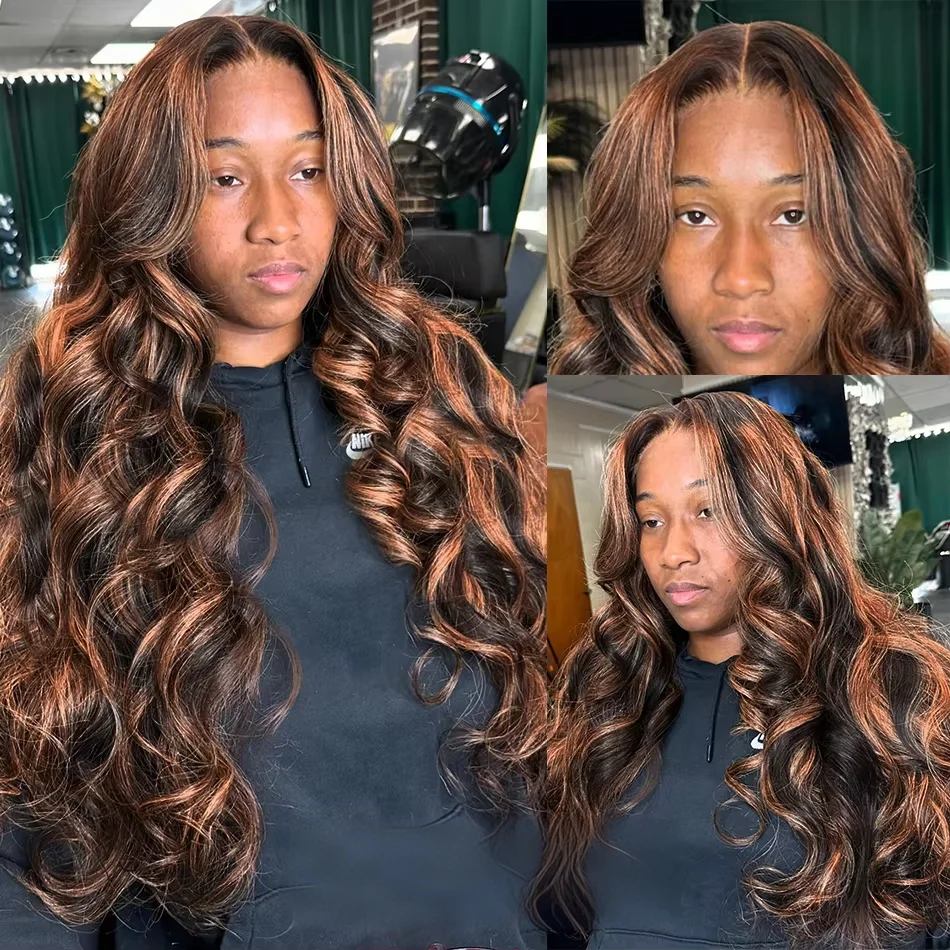 

Ombre Highlight Lace Front Wig Человеческие волосы 30 дюймов 1B 30 Черный Коричневый 13x6 Объемная волна Парики из человеческих волос HD Кружева Бразильский для женщин