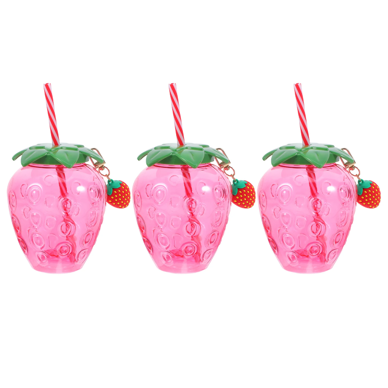 

3 set 3 Sets Strawberry Drinking Cups Reusable Clear Plastic Fruit Cups with Lids Cute Portable for Juice Milk Tea Party