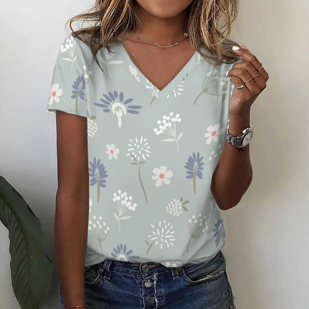 Nuevas camisetas con estampado 3D, moda de verano para mujer, ropa de calle informal con cuello en V, camisetas Y2k, Top de gran tamaño, ropa Harajuku para mujer