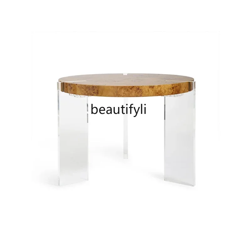 

Tree Tumor Wood Leather round Living Room Coffee Table Simple Modern Design Acrylic Foot Tea Table Small Apartment Diameter