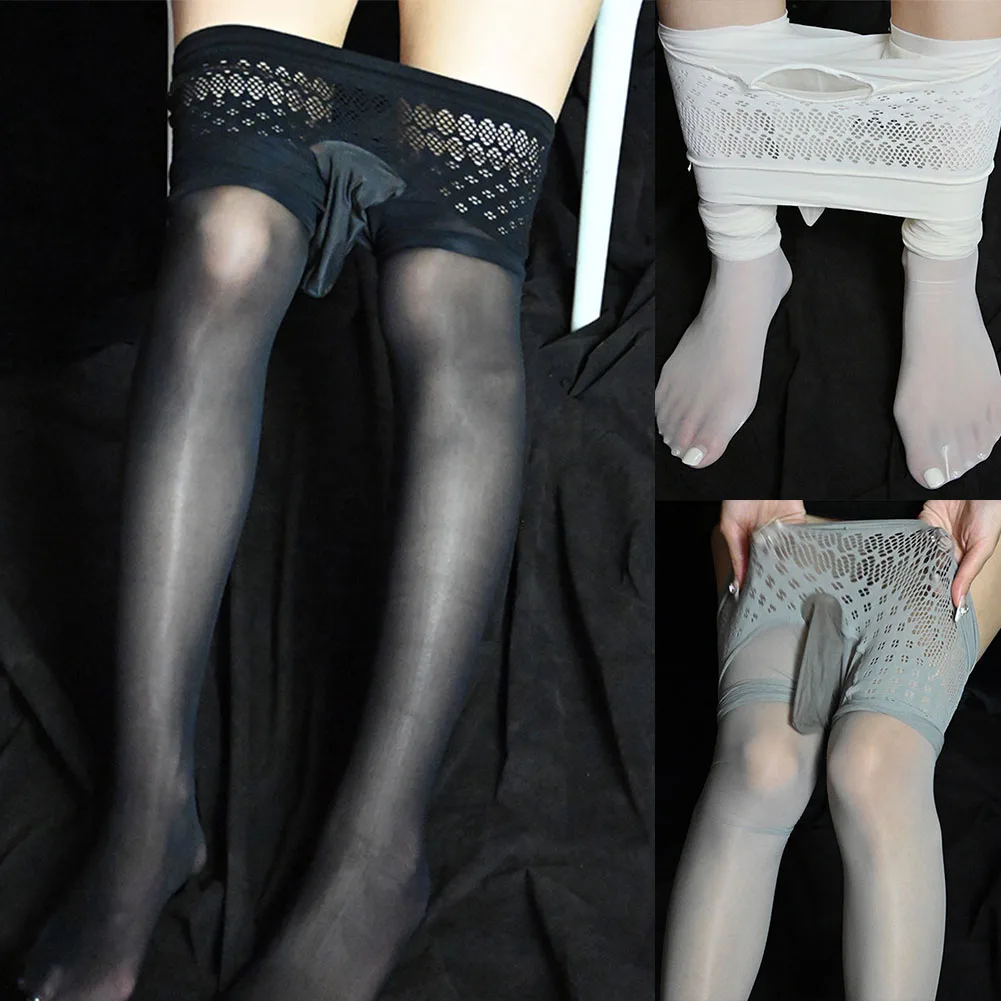 ผู้ชายเซ็กซี่ Sissy Pantyhose ปิด Sheath Fishnet ถุงน่อง Ultra-บางตาข่ายโปร่งใสชุดชั้นใน Hollow Tights กางเกงเร้าอารมณ์สวมใส่