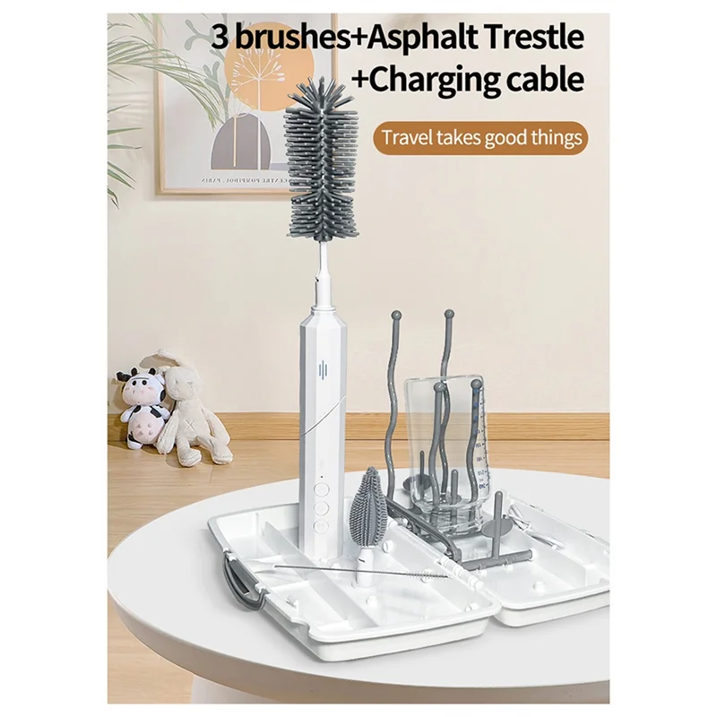 

Набор электрических щеток для чистки детских бутылочек, перезаряжаемый автоматический набор щеток для чистки бутылочек с сушильной стойкой