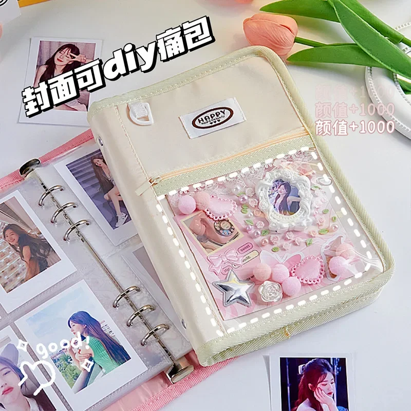 Kpop Idol Photo Card Holder Mini Photo Album with Keychain Portable Photo Storage Bindering Book Card Protector Cover 포카 바인더