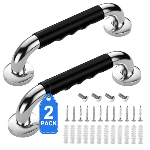 

2Pcs Shower Grab Bar 12 Inch Anti Slip Bathroom Grab Bar Bathroom Assist Handle Black Bathroom Accessories Safety Bar
