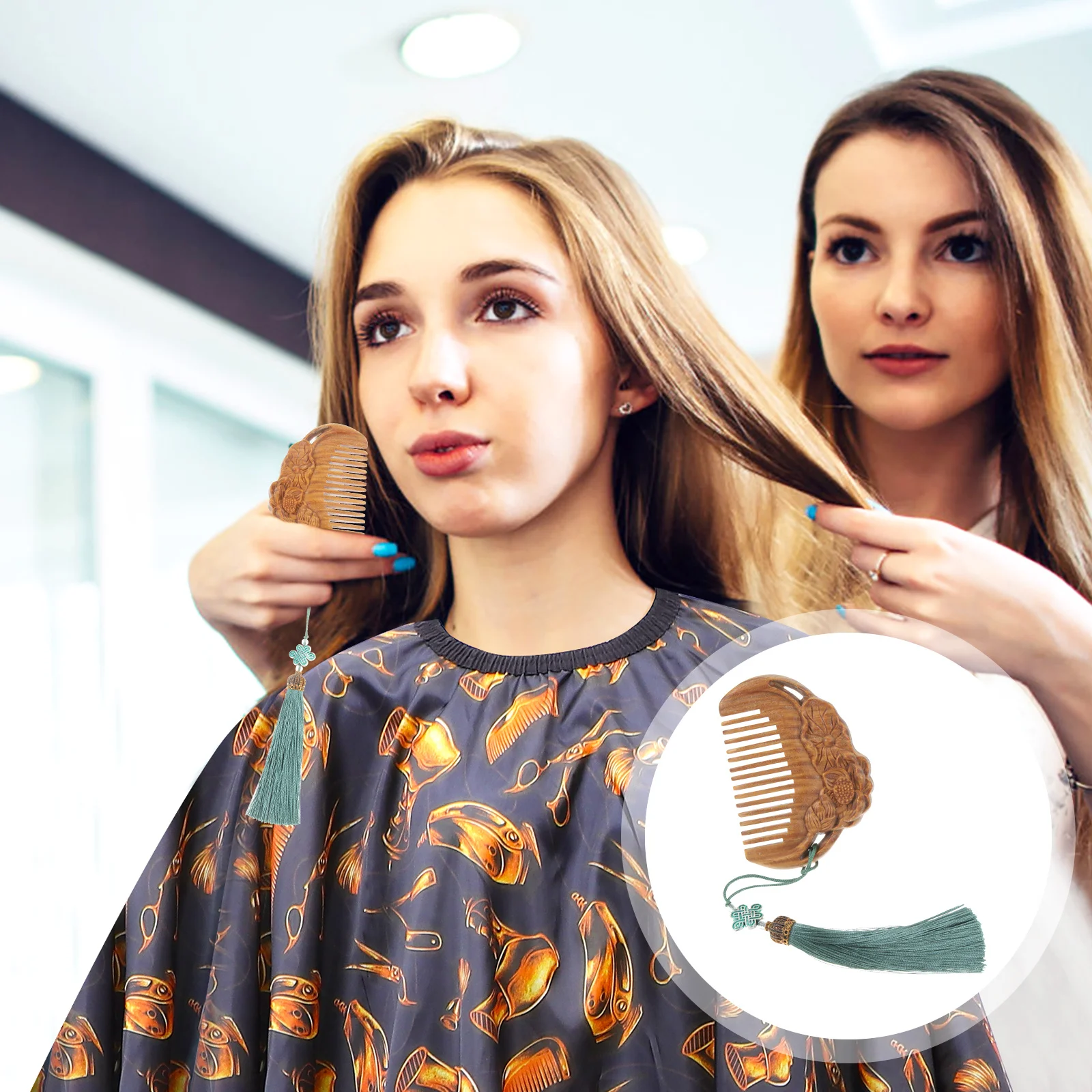 

Green Sandalwood Hair Comb Carved Wooden Massage Comb For Scalp Relaxation Detoxifying Body Portable Durable Sandal Hair