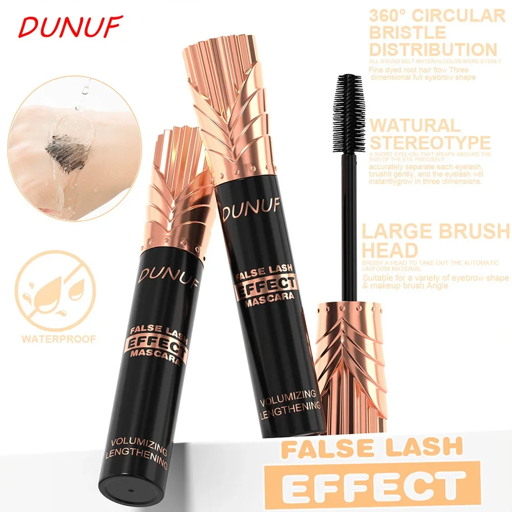 DUNUF 24H wasserfeste Wimperntusche mit schwarzer Seidenfaser-Verlängerungseffekt für voluminöses weibliches Make-up