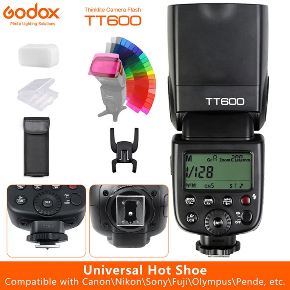 GODOX แฟลช TT600สปีดไลท์กล้องไร้สาย2.4G รองรับ hss + เครื่องส่งสัญญาณ X1/X2/XPRO สำหรับ Canon Nikon Fujifilm SONY