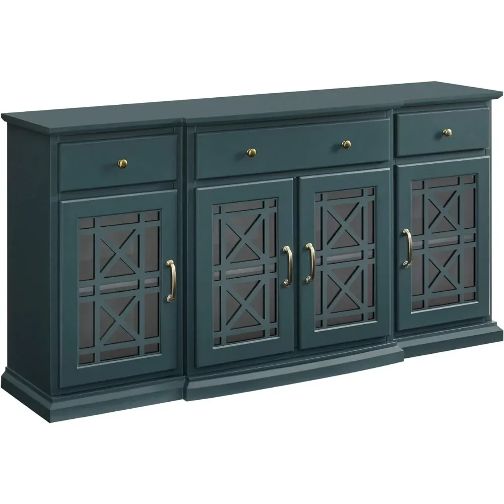 

Modern Wood Glass Door Buffet Sideboard Living Room-Entryway Serving Storage Cabinet Doors-Dining Room Console,60 Inch,Dark Teal